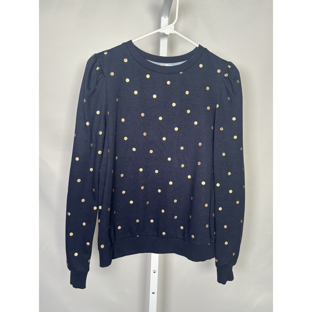BODEN Crewneck Pullover Navy Blue Gold Polka Dots Sweatshirt Women's Size S